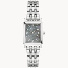 bulova 042429599680 BULOVA SUTTON COLLECTION STAINLESS STEEL GRAY MOTHER OF PEARL WITH  DIAL WITH DIAMOND ACCENTS  ELEGANT LADIES WATCH