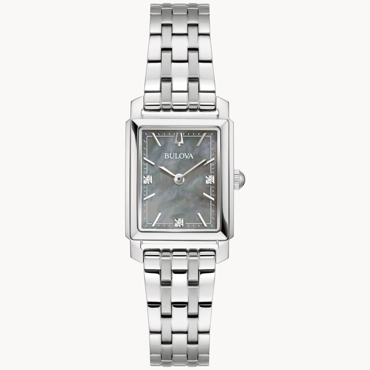 bulova 042429599680 BULOVA SUTTON COLLECTION STAINLESS STEEL GRAY MOTHER OF PEARL WITH  DIAL WITH DIAMOND ACCENTS  ELEGANT LADIES WATCH