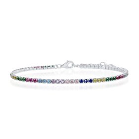 80348 CLASSIC STERLING SILVER RAINBOW CUBIC ZIRCONIA TENNIS BRACELET