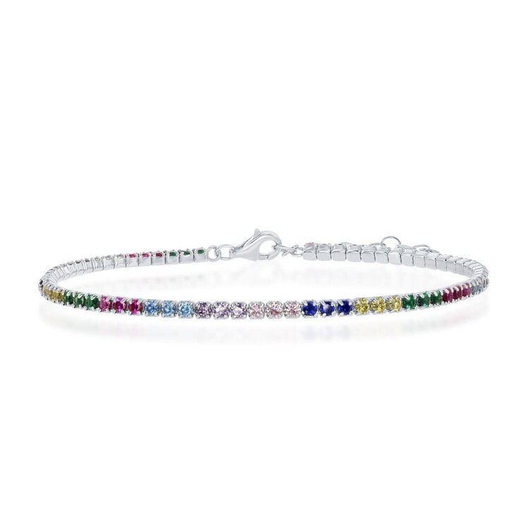 80348 CLASSIC STERLING SILVER RAINBOW CUBIC ZIRCONIA TENNIS BRACELET