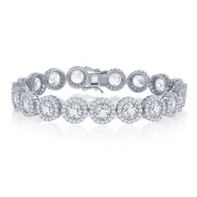 80350 CLASSIC STERLING SILVER CUBIC ZIRCONIA HALO TENNIS BRACELET