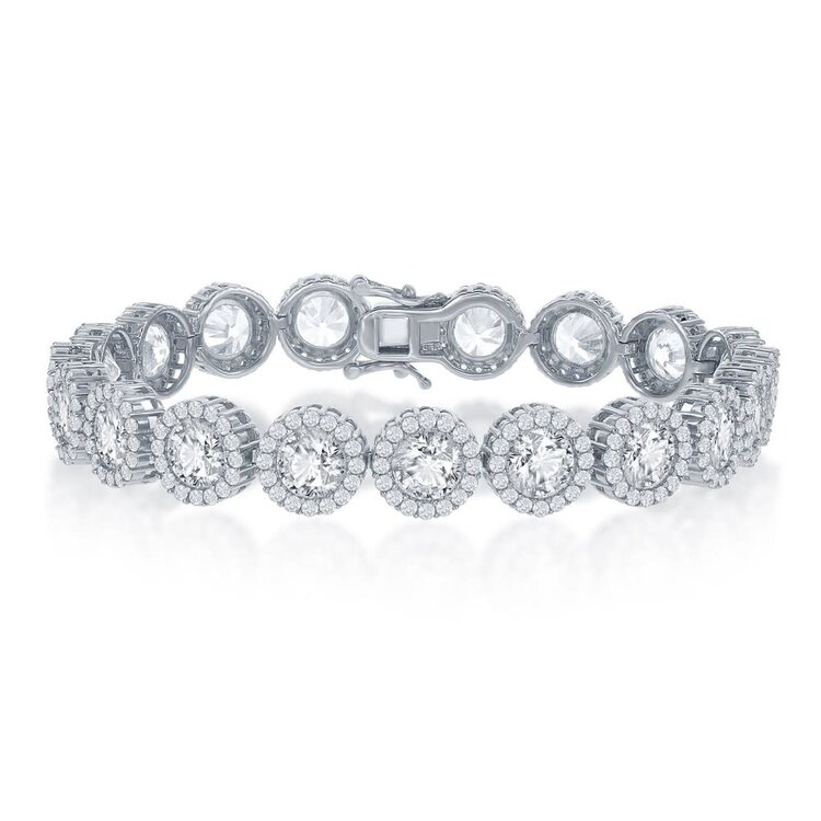 80350 CLASSIC STERLING SILVER CUBIC ZIRCONIA HALO TENNIS BRACELET