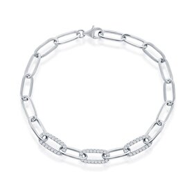 80355 CLASSIC STERLING SILVER CUBIC ZIRCONIA PAPER CLIP BRACELET