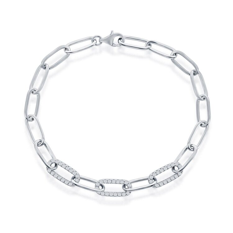 80355 CLASSIC STERLING SILVER CUBIC ZIRCONIA PAPER CLIP BRACELET