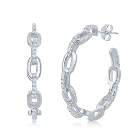 80360 CLASSIC STERLING SILVER 32MM CUBIC ZIRCONIA PAPER CLIP OPEN HOOPS