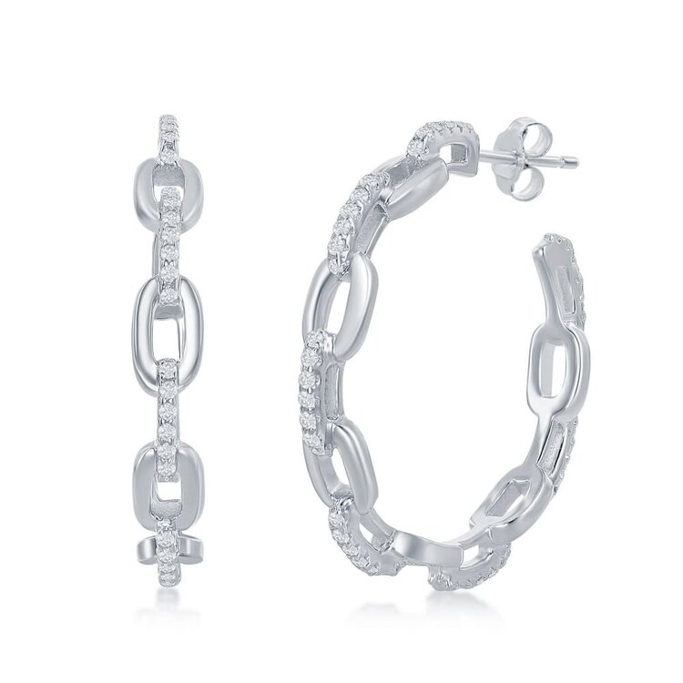 80360 CLASSIC STERLING SILVER 32MM CUBIC ZIRCONIA PAPER CLIP OPEN HOOPS