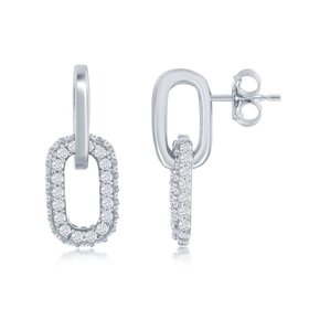 80361 CLASSIC STERLING SILVER MICRO PAVE CUBIC ZIRCONIA PAPER CLIP HANGING EARRINGS