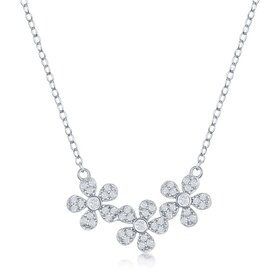 80378 CLASSIC STERLING SILVER CUBIC ZIRCONIA TRIPLE FLOWER NECKPIECE