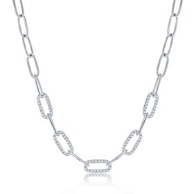 80382 CLASSIC STERLING SILVER 18"  5MM CUBIC ZIRCONIA PAPAER CLIP NECKPIECE