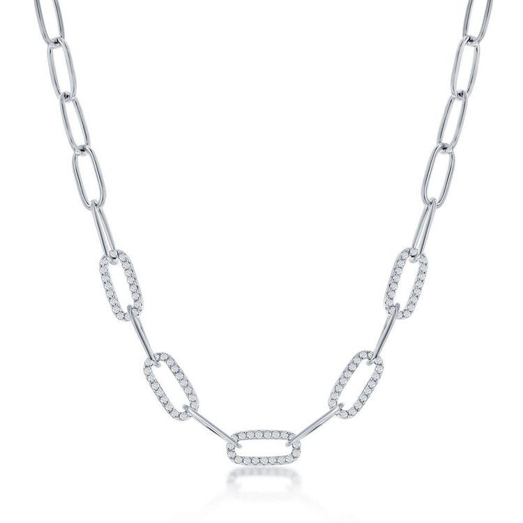 80382 CLASSIC STERLING SILVER 18"  5MM CUBIC ZIRCONIA PAPAER CLIP NECKPIECE