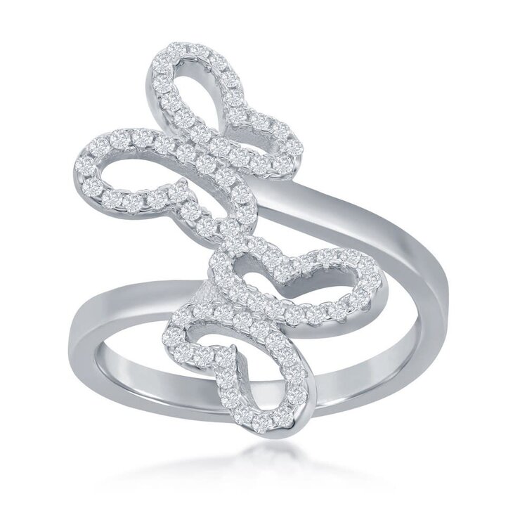 80384 CLASSIC STERLING SILVER CUBIC ZIRCONIA DOUBLE BUTTERFLY RING (SIZE )7