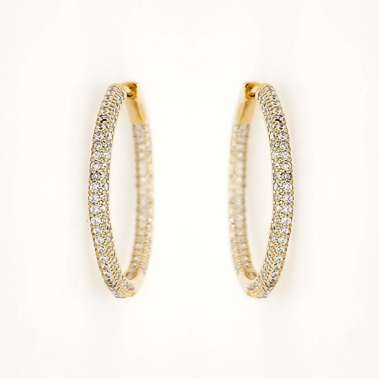 80389 STERLING SILVER GOLD PLATED CUBIC ZIRCONIA IN AND OUT HOOPS