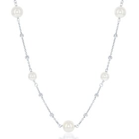 80390  CLASSIC STERLING SILVER 8MM AND 6MM PEARL WITH MOON CUT BEADED NECKLACE