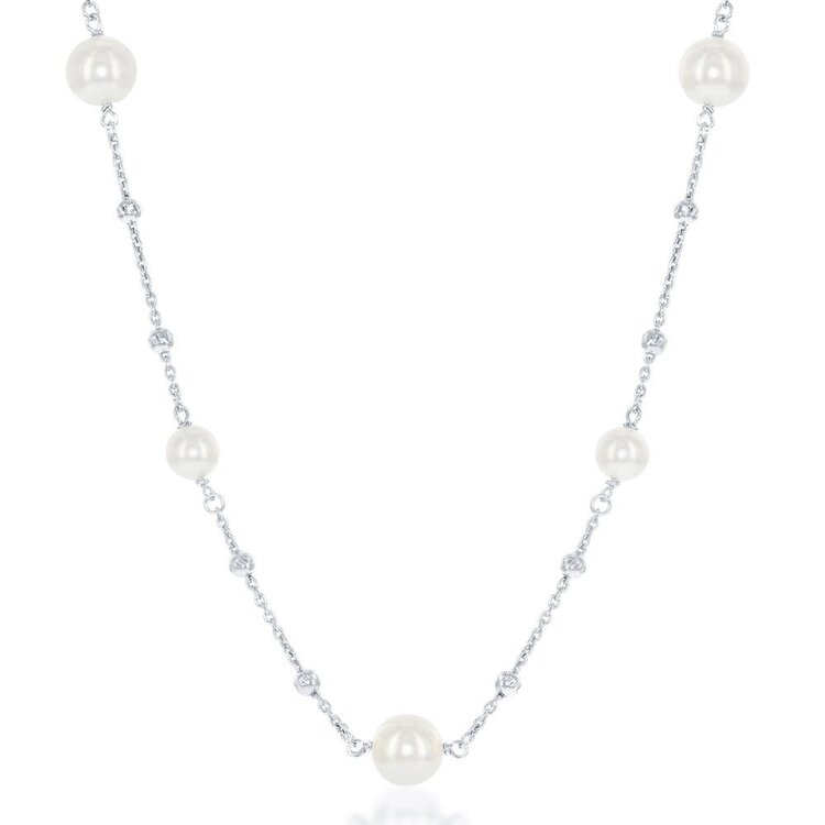 80390  CLASSIC STERLING SILVER 8MM AND 6MM PEARL WITH MOON CUT BEADED NECKLACE
