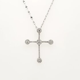 70650 14K WHITE GOLD .35TCW ROUND EDGE DIAMOND CROSS PENDANT SET