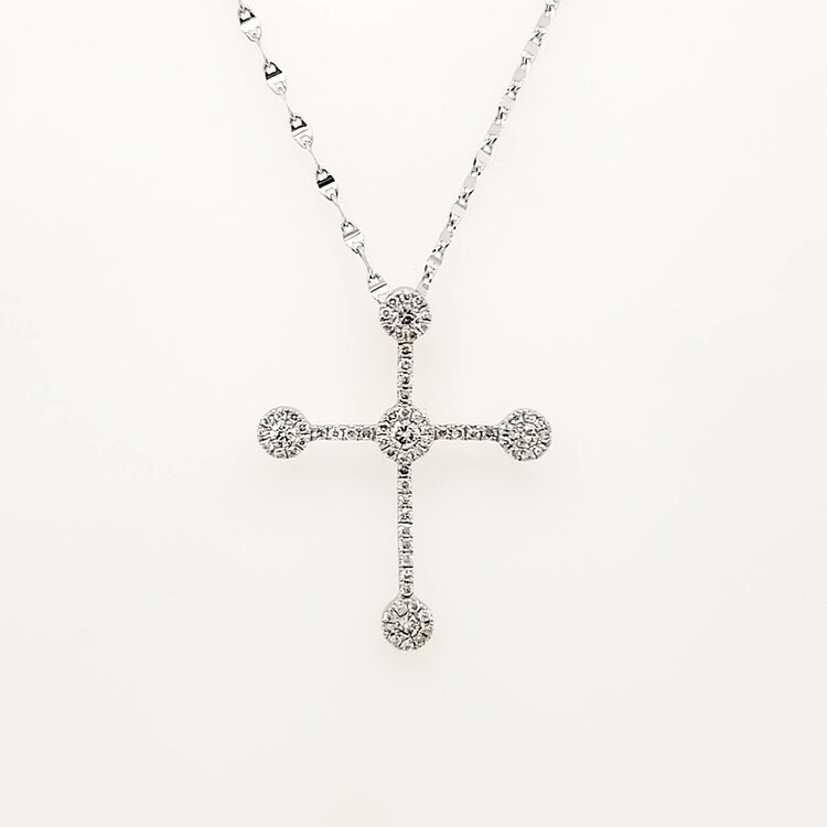 70650 14K WHITE GOLD .35TCW ROUND EDGE DIAMOND CROSS PENDANT SET