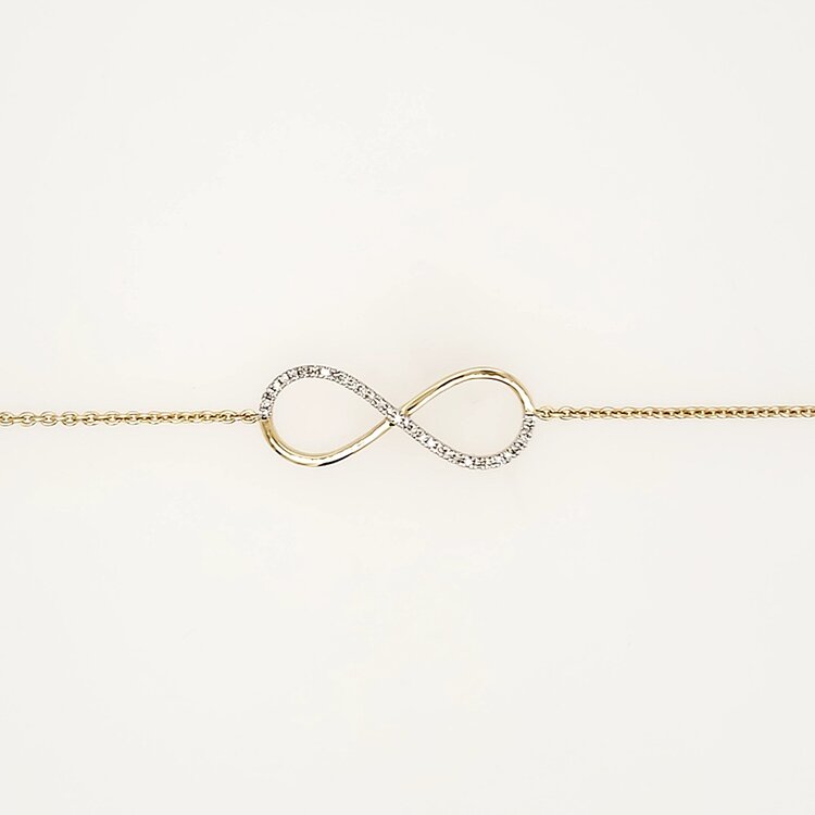 20379 14K YELLOW GOLD  .09CTW DIAMOND HALF HIGH POLISH INFINITY BRACELET
