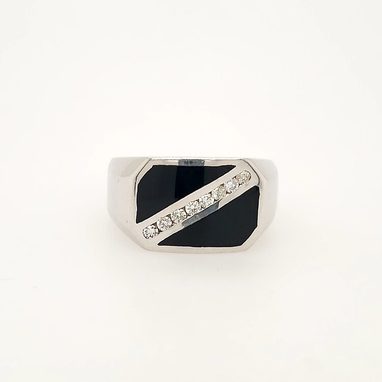 45068 14K WHITE GOLD .25CTW DIAMOND ONYX HEXAGON SHAPE MEN'S RING