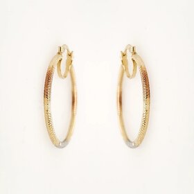 31287 14K TRI-COLOR 1.35" 2MM TEXTURE DIAMOND CUT HOOPS