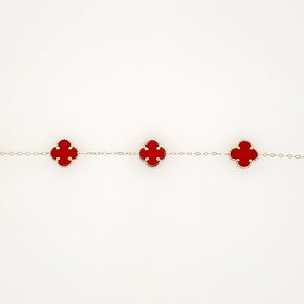 20407 14K YELLOW GOLD 11.10MM RED CERAMIC 5 CLOVER BRACELET WITH EXTENSION