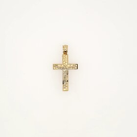 77311 14K TWO TONE 1" HIGH POLISH LASER CUT CRUCIFIX