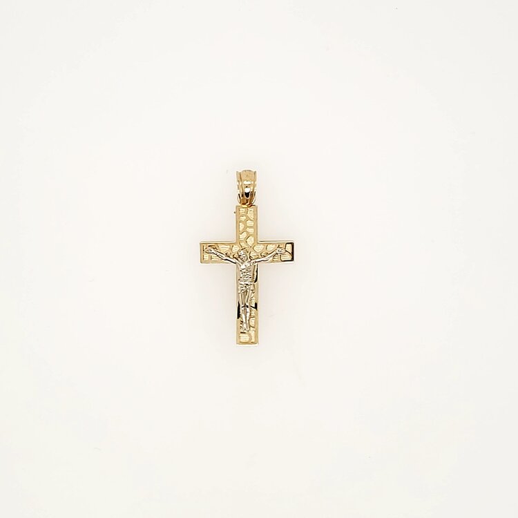 77311 14K TWO TONE 1" HIGH POLISH LASER CUT CRUCIFIX