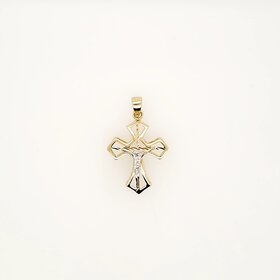 77308 14K TWO TONE 1" HIGH POLISH DIAMOND CUT 3D CUT OUT DESIGN CRUCIFIX