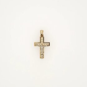 77309 14K TWO TONE 1" PETITE BEADED HEARTS LASER CUT HIGH POLISH CRUCIFIX