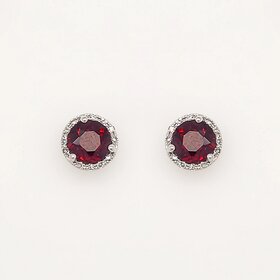 31292 14K WHITE GOLD .10CTW DIAMOND  HALO ROUND GARNET STUDS