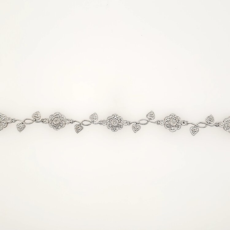 20409 14K WHITE GOLD .50CTW DIAMOND MILGRAIN FLORAL VINE VIINTAGE EXQUISITE LADIES BRACELET