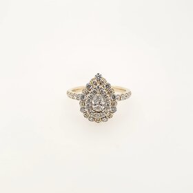40358 14K YELLOW GOLD 1CTW DIAMOND PEAR SHAPE DOUBLE HALO BEAUTIFUL COCKTAIL RING