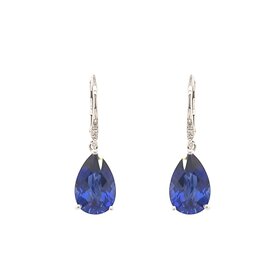 31301 14K WHITE GOLD .04CTW DIAMOND PEAR SHAPE BLUE SYNTHETIC SAPPHIRE LEVER BACK DROP EARRINGS