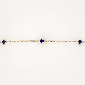 20412 14K YELLOW GOLD 3 PETITE BLUE CERAMIC CLOVERS ROLO LINK BRACELET