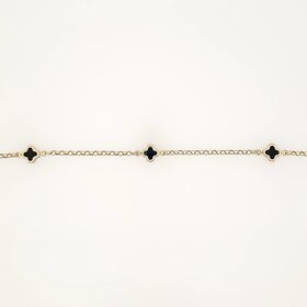 20417 14K YELLOW GOLD 3 PETITE BLACK ONYX CLOVERS ROLO LINK BRACELET