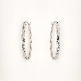 31304 14K WHITE GOLD 1" 1.80MM DIAMOD CUT TWISTED DESIGN HOOPS