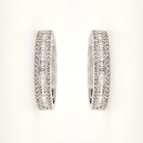 31303 14K WHITE GOLD 1" 4.50MM 1.50CTW DIAMOND BAGUETTE AND ROUND DIAMOND BORDER HOOPS