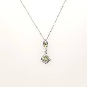 70666 10K WHITE GOLD .04CTW DIAMOND MARQUISE SHAPE CUSHION CUT PERIDOT DROP PENDANT NECKLACE