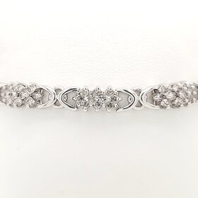 25066 14K WHITE GOLD 3CTW DIAMOND CLUSTER WITH SAFETY CHAIN LADIES BRACELET