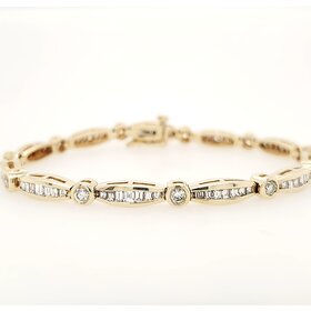 20022 14K YELLOW GOLD 3CT DIAMOND CHANNEL SET BAGUETTE AND BEZEL SET ROUND DIAMOND LINK BRACELET