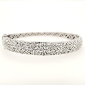20362 14K WHITE GOLD 4CTW DIAMOND PAVE SET BANGLE BRACELET