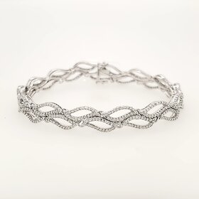 20065 18K WHITE GOLD 1.92CT DIAMOND DOUBLE ROW FANCY WAVE LEAF DESIGN BRACLET