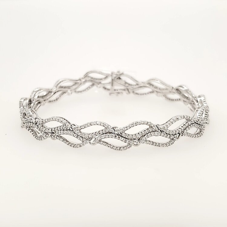 20065 18K WHITE GOLD 1.92CT DIAMOND DOUBLE ROW FANCY WAVE LEAF DESIGN BRACLET