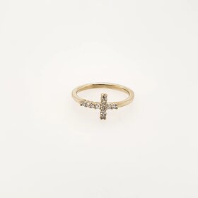 40363 14K YELLOW GOLD .15CTW DIAMOND PETITE CROSS RING
