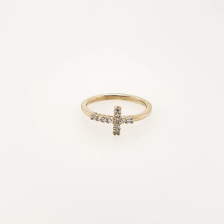 40363 14K YELLOW GOLD .15CTW DIAMOND PETITE CROSS RING