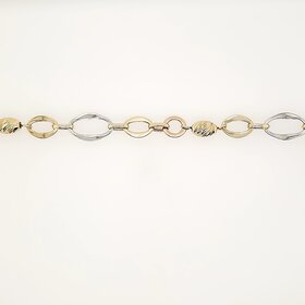 20423 14K TRI COLOR  HIGH POLISH OVAL LINKS DIAMOND CUT BEAD LADIES BRACELET