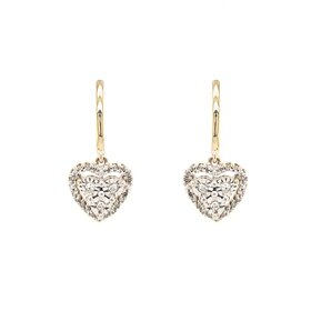 31312 14K YELLOW GOLD DIAMOND HALO HEART HANGING EARRINGS
