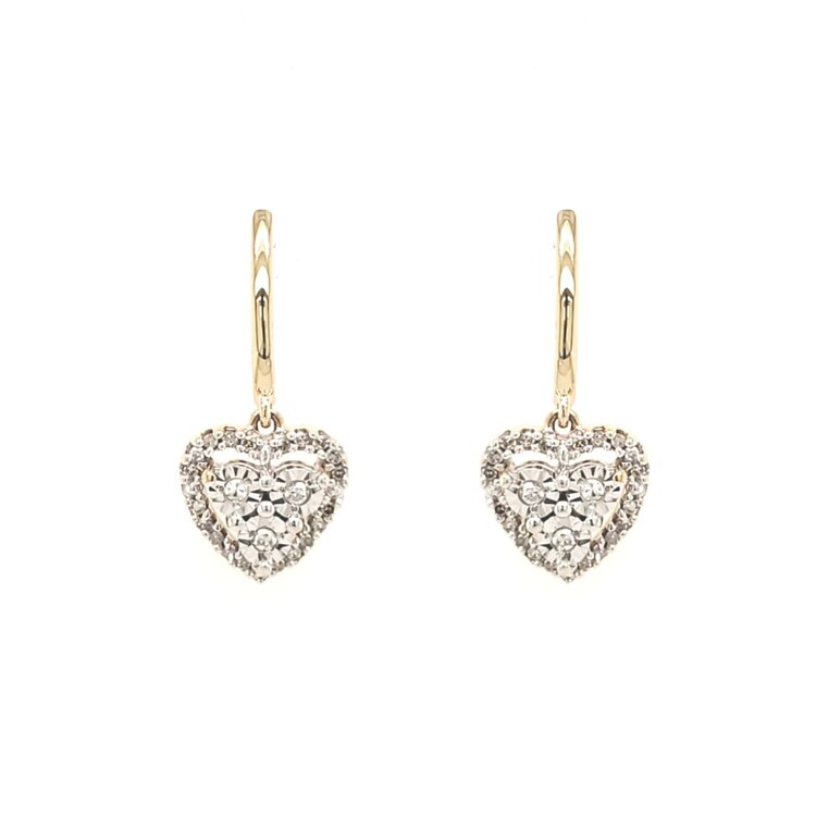 31312 14K YELLOW GOLD DIAMOND HALO HEART HANGING EARRINGS