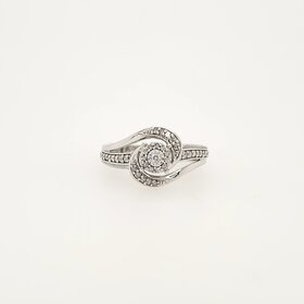 40365 10K WHITE GOLD DIAMOND SWIRL STYLE BEADED  LADIES RING