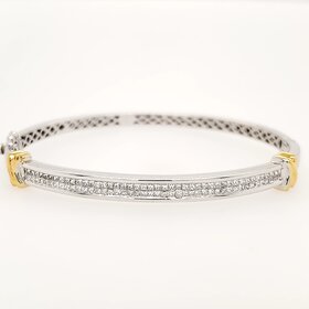 20425 14K TWO TONE 1CTW DIAMOND PRINCESS CUT INVISIBLE SET BANGLE BRACELET