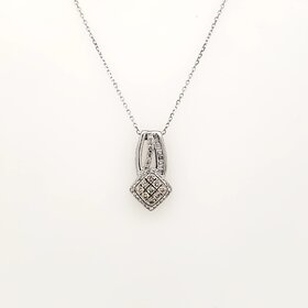 70281 10K WHITE GOLD .40TCW CLUSTER RHOMBUS WITH BAGUETTE AND ROUND DIAMONDS PENDANT SET